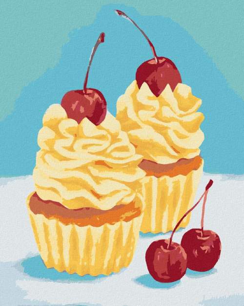 Malování podle čísel - CUPCAKY S VANILKOVÝM KRÉMEM (MYROSLAVA VOLOSCHUK) Rozměr: 80x100 cm, Rámování: vypnuté plátno na rám