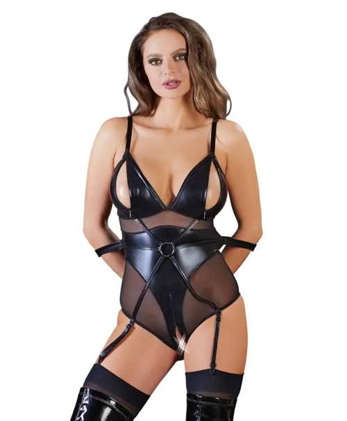 Cottelli Bondage - lesklé body s pouty (černé)