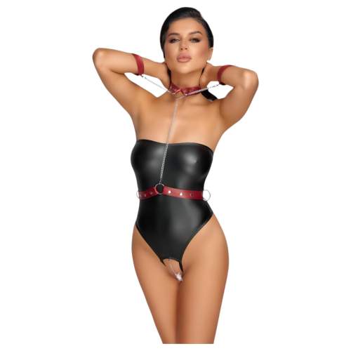 Cottelli Bondage - lesklé body a pouta na ruce (černé) - M